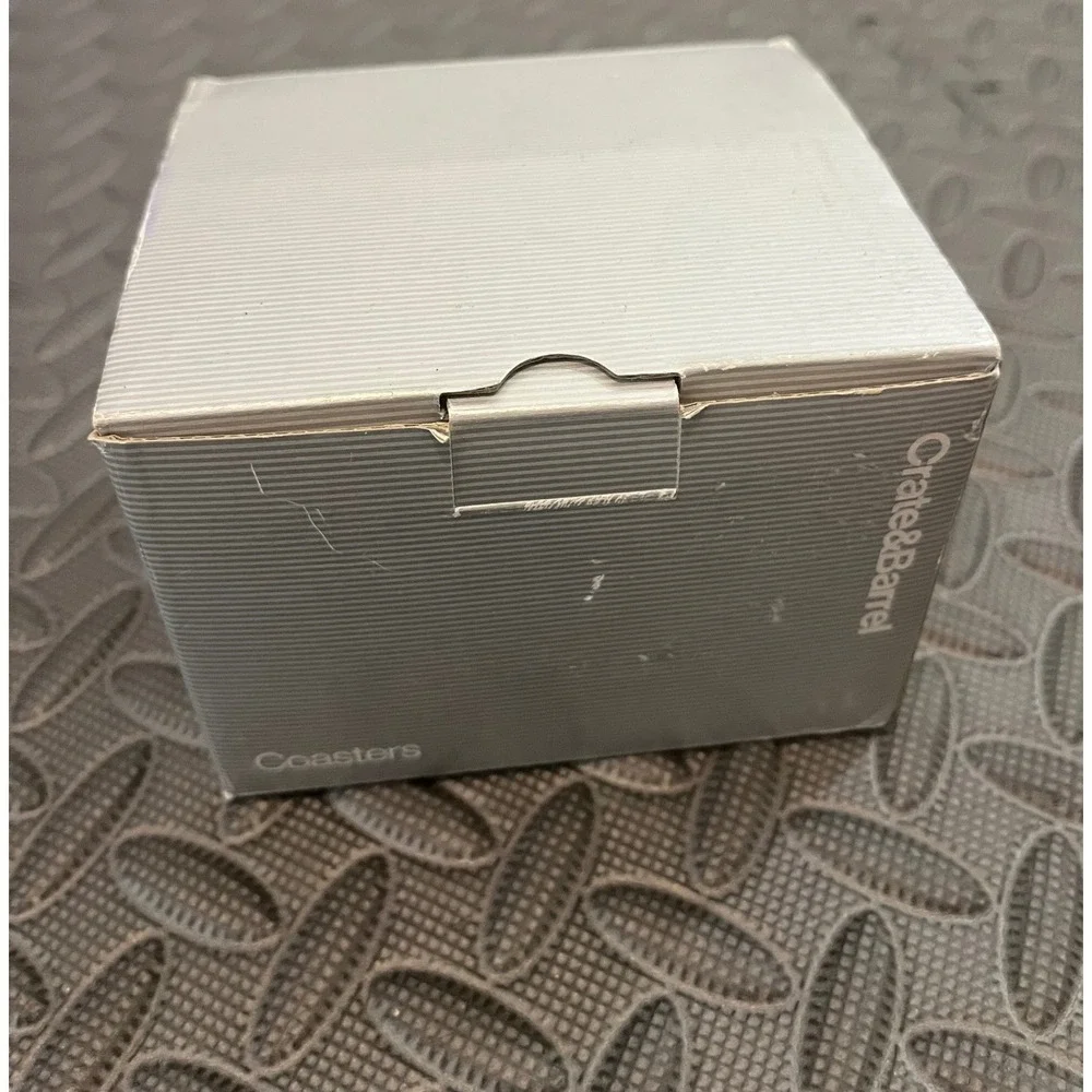 New Four Crate and Barrel Glass Photo Coasters hold 2 x 2.75 Pics With A Stand